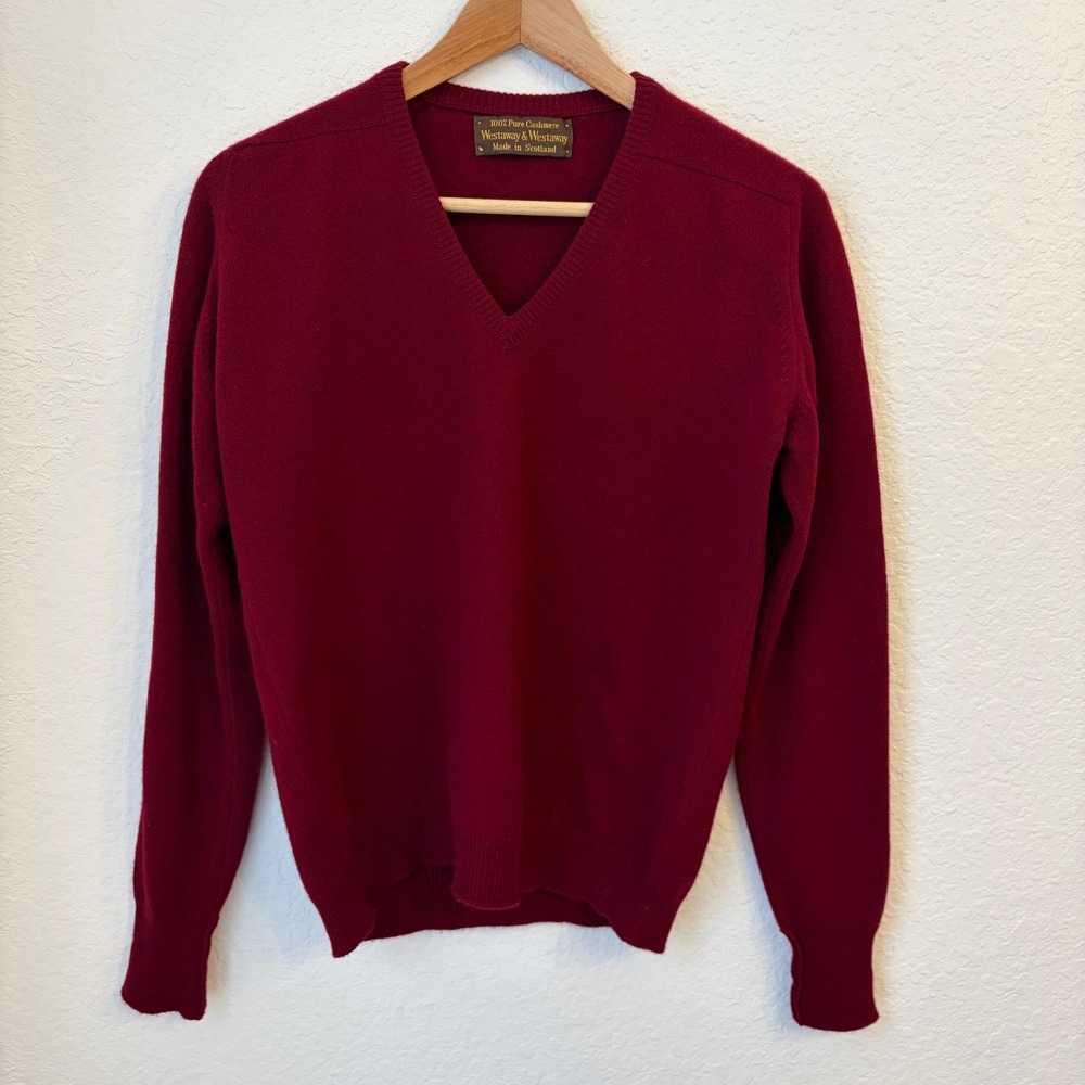 Westaway & Westaway 100% Cashmere Sweater Mens M V-Neck Made in Scotland Maroon - Picture 4 of 7